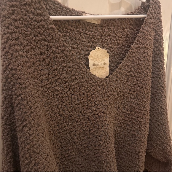 Altar’d State Mocha Mousse Brown Off Shoulder Sweater-S Cozy Cottagecore Relaxed - Picture 3 of 9